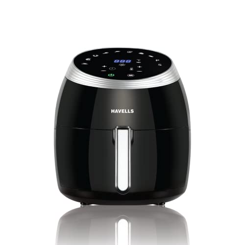Havells Grande Air Fryer with Aero Crisp Technology, 6.5 Litre Large Pan Capacity, 10 Pre- Set Menu, Touch Screen, Digital Display & 2 Year Warranty, 6.5 liter, Black