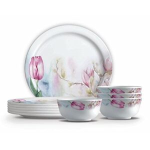 MILTON Melamine Floral Dinnerware Set 18-Pieces, Multicolour